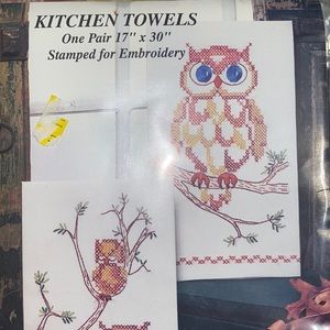 New in package Owls kitchen towels to embroider